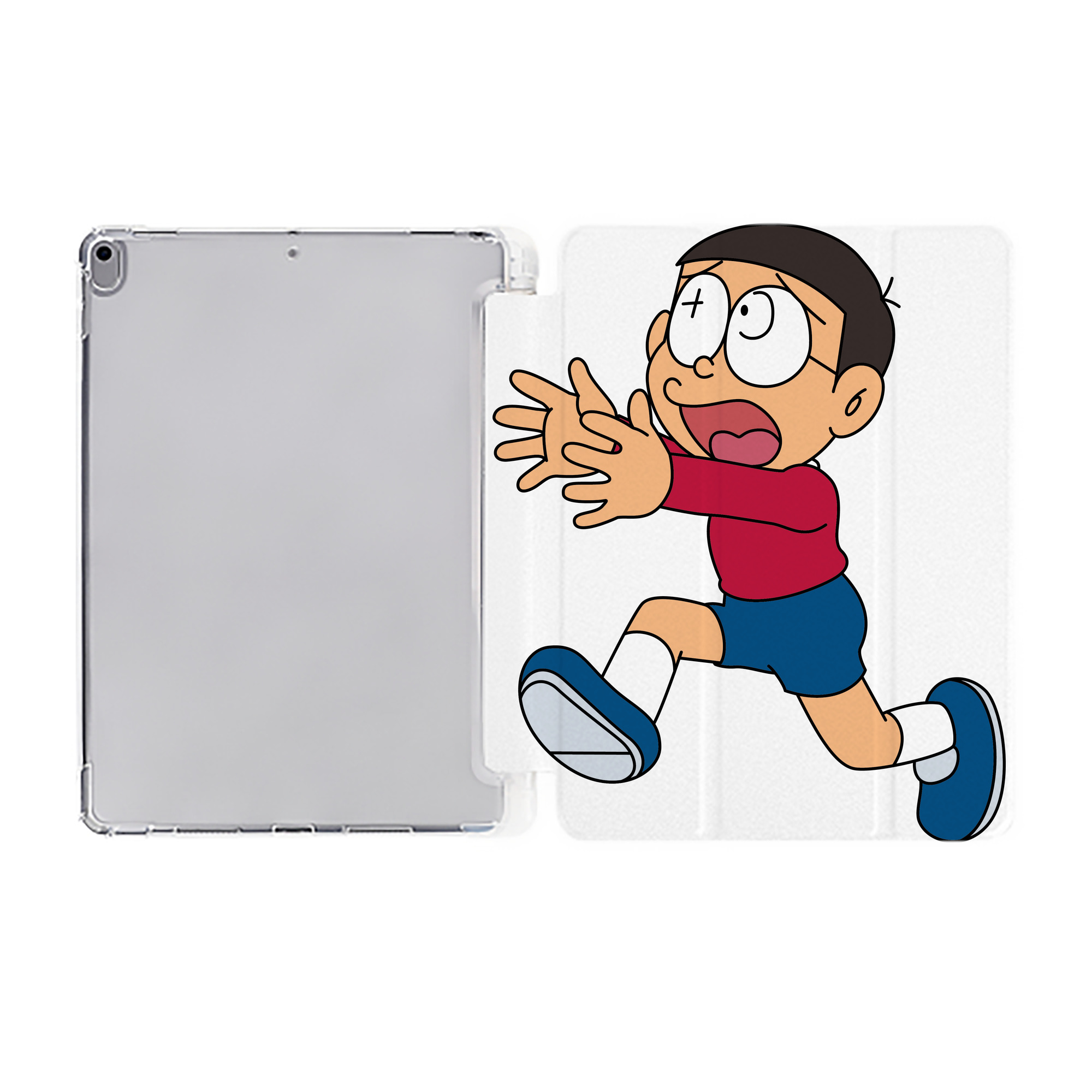 （画像用） ドラえもん 野比 のび太 Doraemon Nobita Nobi IPad ケース ペン収納付き 三つ折りスタンド PUレザー×シリコン 対応機種9.5/10.5/10.9インチ